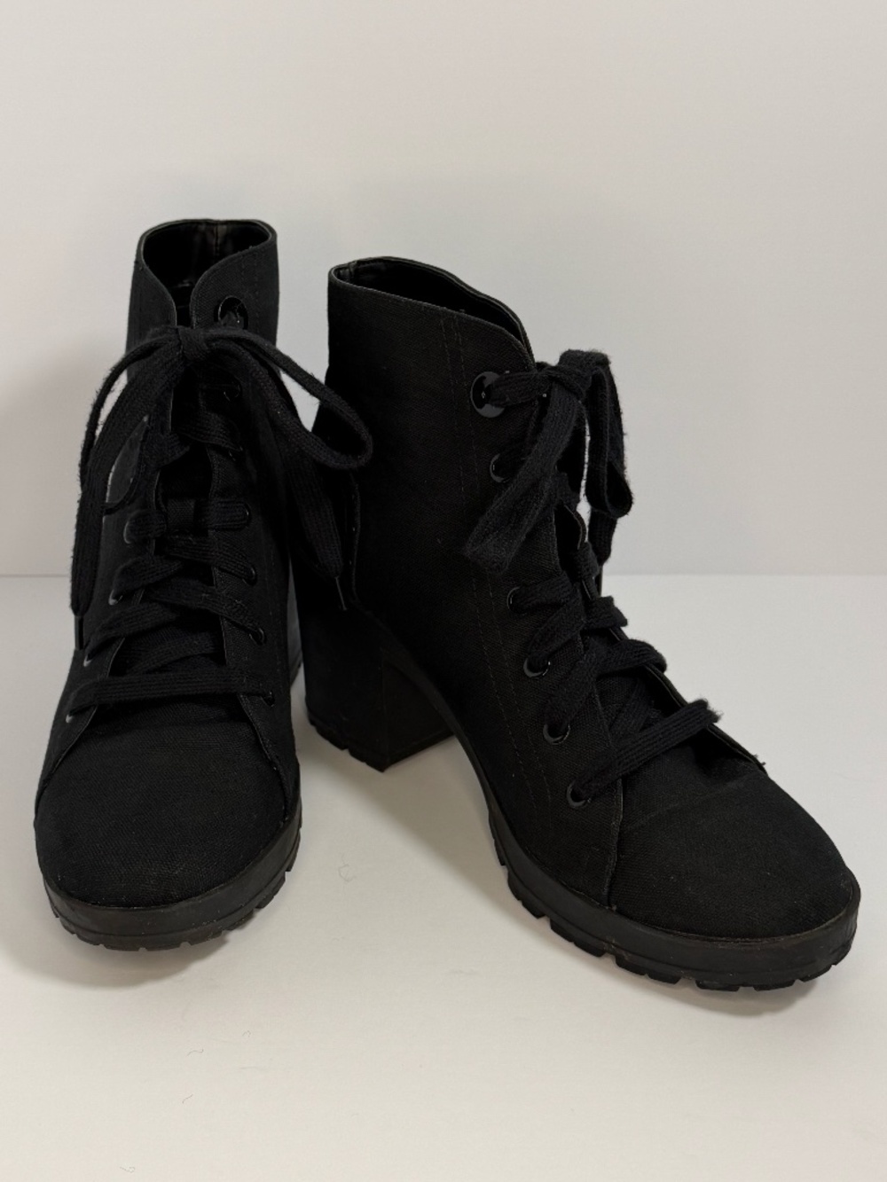 Mix No. 6 Tevia Women's Black Canvas Lace-Up Block Heel Ankle Boots Size 10
